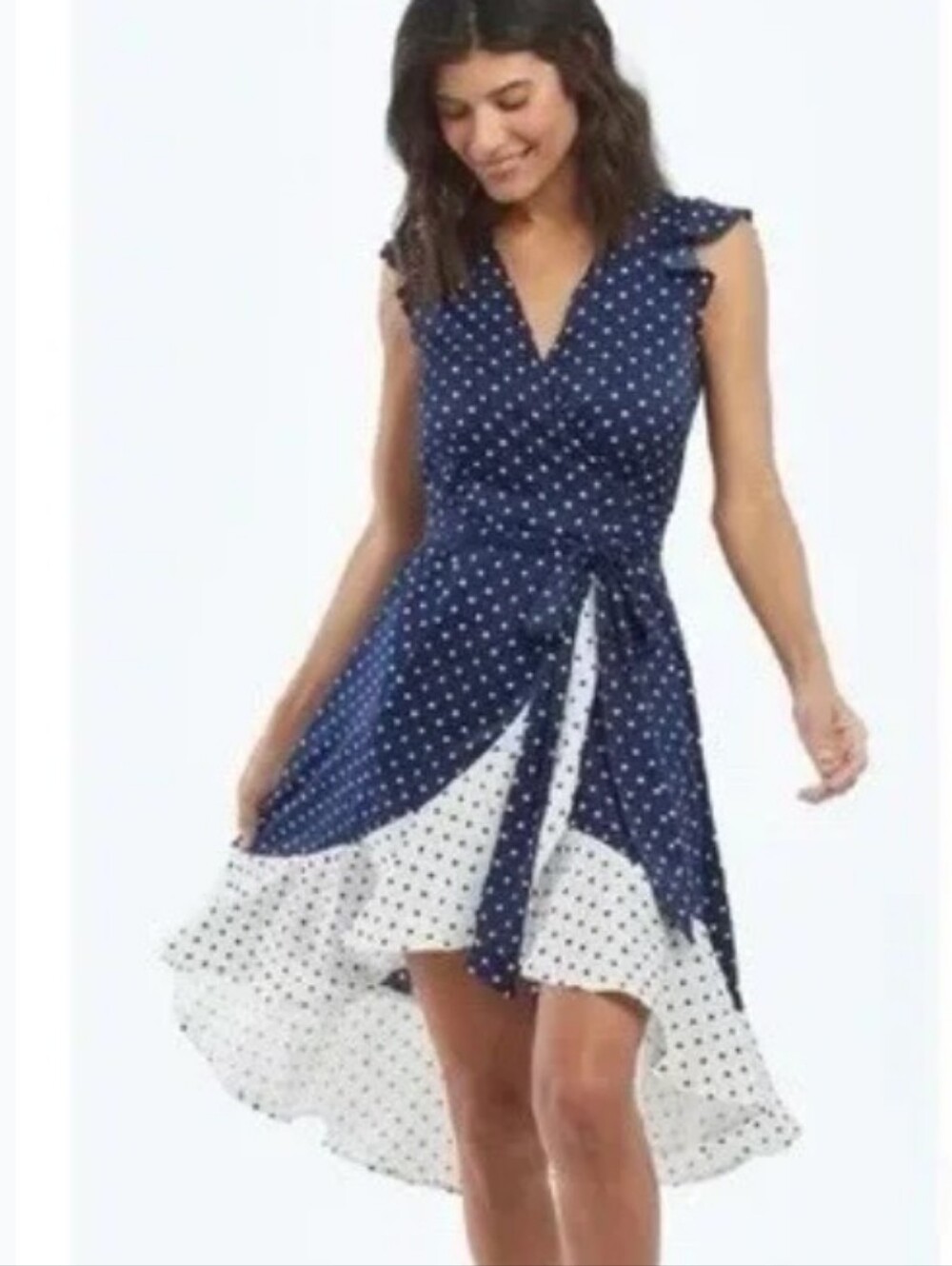 Summersalt Dress Beach to Brunch Wrap Deep Sea White Sand Dot Women's 1X NWT